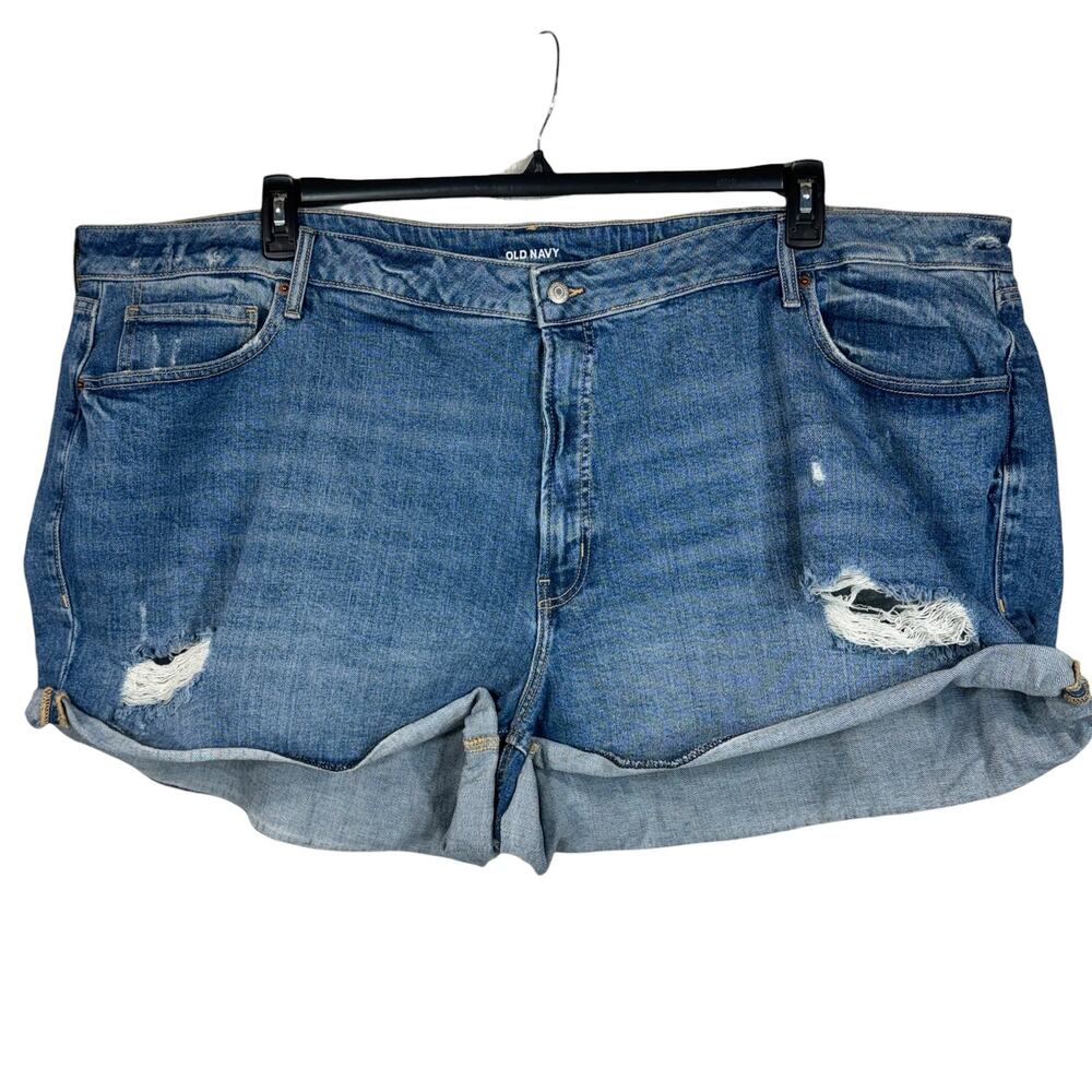 Old Navy SZ 29 Jean Shorts Distressed Cuffed Hems High-Rise Zip-Fly Pockets Blue
